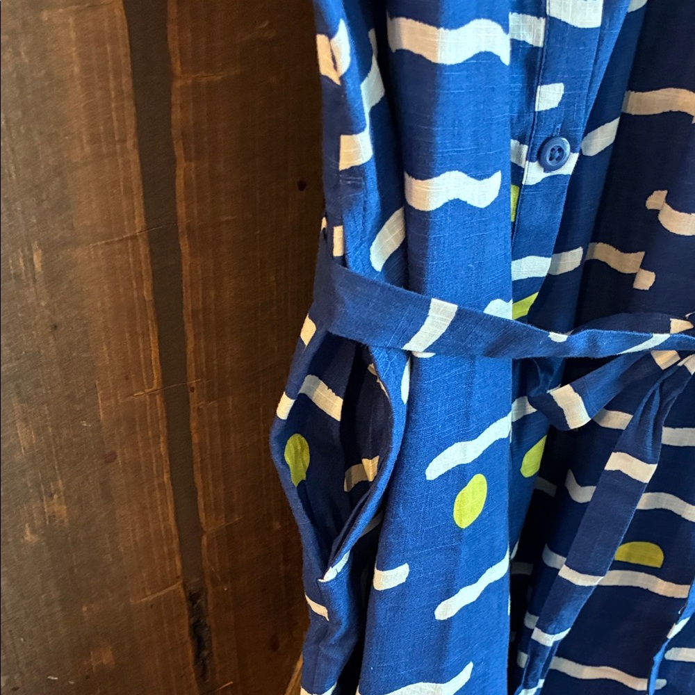 Hanna Andersson 100% Cotton Women’s Large Dress Blue and White w/ Yellow Details - Picture 4 of 6